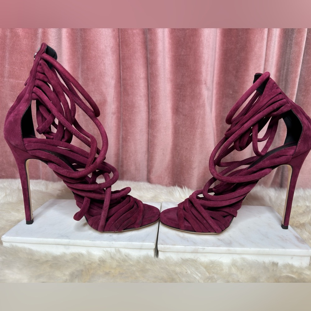 Giuseppe Zanotti Strappy Suede Burgundy Sandal Heel EU Size 38 - Picture 6 of 8